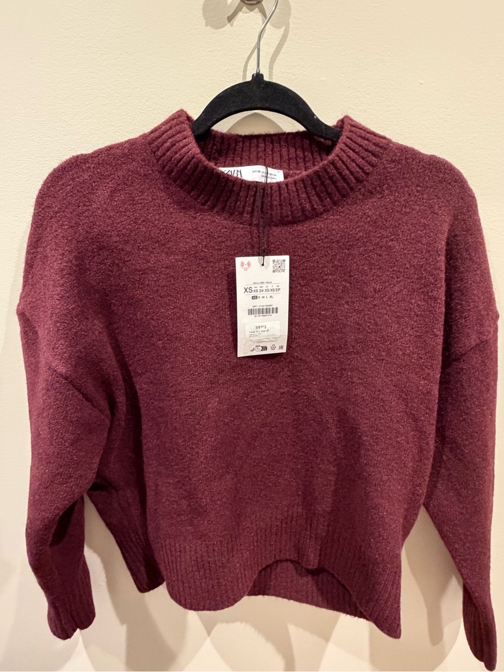 ZARA Crewneck Sweater, XS, Burgundy